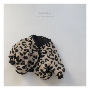 Roupa infantil para o Outono e Inverno 2021 Leopard-print Cordeiro Lã Mais de Veludo Casaco Grosso para Meninos e Meninas Casacos Casual