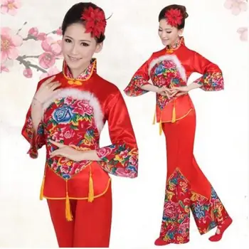 Ano Novo Vermelho Hanfu Mulheres Chinês Tradicional Terno Nacional De Jovens Estilo De Roupa Fã Yangko Palco Dançando Roupas De Fantasias