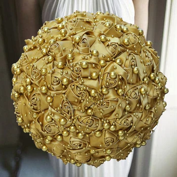 1pc/série Ouro Bouquets de Noiva Com Pérola Para Festa de Casamento
