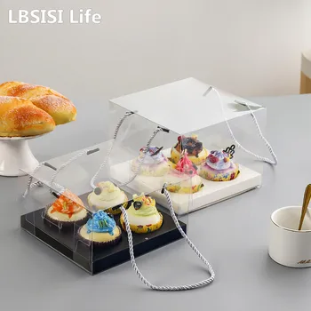 LBSISI Vida 5pcs Transparente Cupcake Caixas Para Mini Bolo Mousse de Doce de Aniversário, Festa de Casamento de Embalagem de Presente Decoração