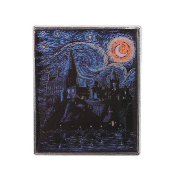 Van Gogh Pintura A Óleo Carimbo De Pinos De Design Requintado Estrelado Castelo Escuro Mochila Acessórios De Vestuário Esmalte Alfinetes De Lapela Broche