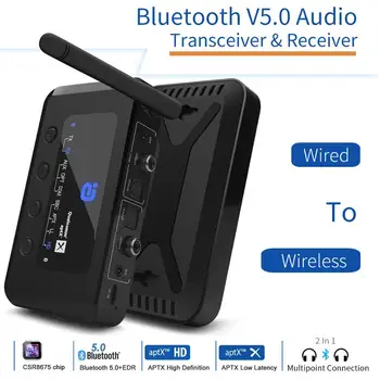 MR265 Bluetooth 5.0 HD receptor de Áudio do transmissor aptX LL /HD 2-Em-1 Receptor de Áudio Adaptador para TV/alto-Falantes Optical Coaxial 3.5 m