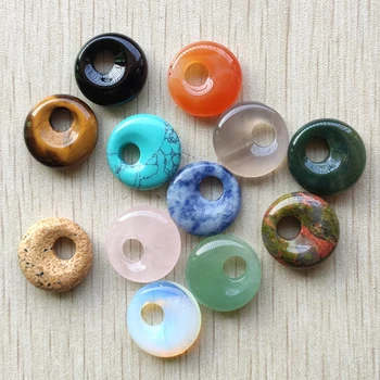 Novo de alta qualidade Sortidas pedra natural gogo donut encantos pingentes esferas de 18mm para fazer jóias Atacado, 12pcs/monte grátis