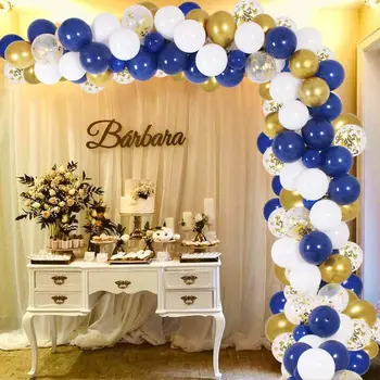 132pcs Azul Ouro Branco Confete Balões Garland Arco de Definir a Decoração do chá de Bebê, Casamento, Aniversário, Formatura e Festa.