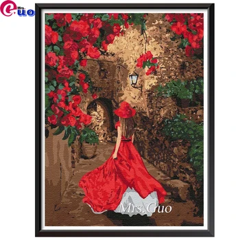 Completo Quadrado/Redondo Bordado de Diamante Vermelho Bonito Vestido de Mulher 5d Diy Diamante Pintura Menina de Chapéu,Mosaico, Quebra-cabeça 3d de Strass Artes