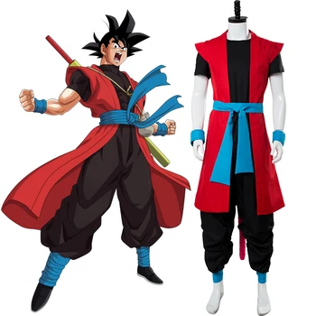 DBS Heróis: Universo Tempo de Missão de Patrulha Saiyajin Son Goku: Xeno Zeno Vermelho Goku Kakarotto, Roupa de Cosplay Traje C018