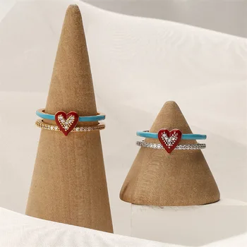 Do Coração do Vintage Anéis para as Mulheres Multilayer Ajustável Zircão Diamante de Cristal Dedo do Anel de Abertura da Festa na Moda Jóias Acessórios