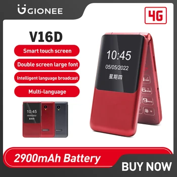 GIONEE V16D 4G Flip Telefone de Recurso de 2GB a 16GB Grande Botão Duplo de Sim Garra Tela de Toque de telefone Celular de Apoio Whatapp SOS