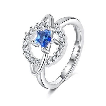 Frete grátis pode ajustar o tamanho de abertura de anel azul vermiculita estrela anel de jewlery para as mulheres anéis de noivado para mulheres