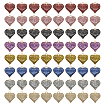 10pcs 8 Cores de Glitter Forma de Coração Vermelho Encantos de Esmalte Liga de Metal do Dia de são Valentim Pingentes Para DIY Jóias Fazer Artesanato Suprimentos