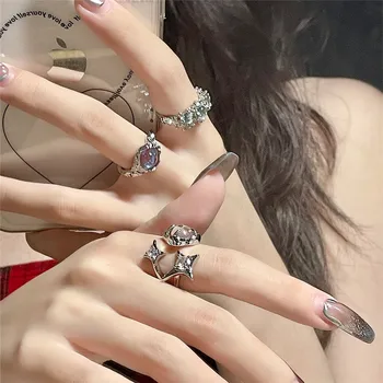 Francês Estrelas Geométricas Opala Metal Open Anéis para as Mulheres, Meninas de Encanto Cor de Prata, Anéis de Festa Acessórios de Jóias Presentes Bague Femme