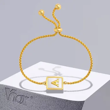 Vnox A-Z Inicial Pulseiras para Mulheres,da Cor do Ouro de Aço Inoxidável Ajustável Cadeia de Pulseiras, De 26 Letras do Alfabeto