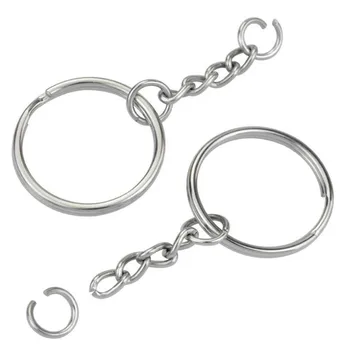 10pcs/lot Aço Inoxidável 25mm Círculo Anéis de chaveiros com Curto Mulheres Homens DIY chaveiros