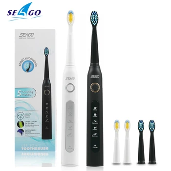 Seago SG-507 Sonic Escova de dentes Elétrica Adultos de higiene Bucal e os Dentes Branqueamento de Massagem Goma de 5 Modos Impermeável e Recarregável Escova de Dente
