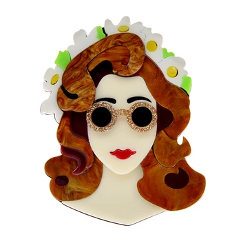 CINDY XIANG Desgaste Coroa Senhora Acrílico Broches Para as Mulheres de Óculos Garota Pin Cabelo Castanho de Moda a Figura de Design de Jóias de Alta Qualidade