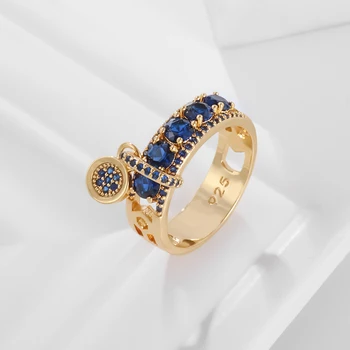 Vintage Azul Royal Strass Anel De Cobre De Cor De Ouro As Mulheres De Luxo Anéis De Casamento Rodada Oscila O Anel De Noivado De Jóias Presentes