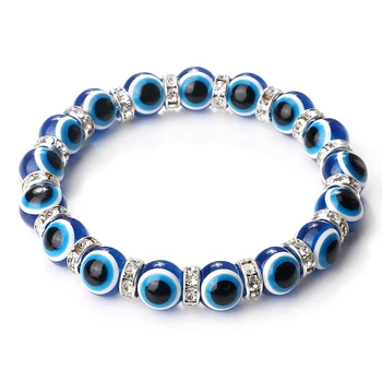 10mm Azul do Olho Mau, Bracelete do Encanto turco Sorte Multicolor de Cristal Espaçador Resinas Esferas de Pulseiras para Mulheres, Homens feitos a mão da Jóia