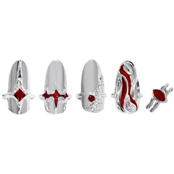 Moda Nail Ring Conjunto De Armadura Cor De Prata Irregulares, Pedaços De Unhas Ajustável Abrir Anéis Jóias Acessório Mulheres Presentes