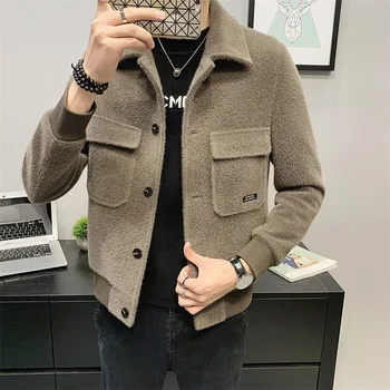 2022 Moda Outono Inverno Curto de Lã Casaco de Lã Homens coreano Vison Imitação Jaqueta de Moda, Roupas Pesadas Mens Casaco S-3XL