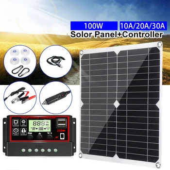 Painel Solar Conjunto de 100W, Kit de Controlador USB Portátil Sistema Gerador de 12V 24V de Energia Elétrica de Alimentação do Carregador do Acampamento Conselho 10/20/30A