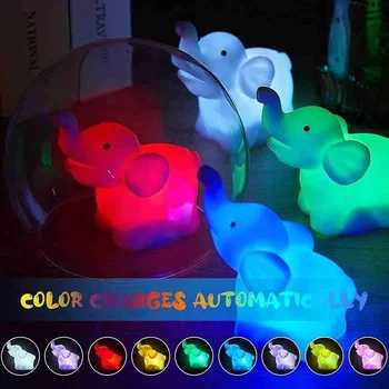 2pcs Bonito Colorido Gradiente Forma do Elefante da Noite do DIODO emissor de Luz/ Pilhas Lâmpada de Poupança de Energia/Crianças, Decoração do Quarto