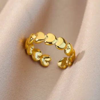 Da Cor do ouro do Coração Anéis para as Mulheres de Aço Inoxidável Abrir Anel Ajustável Vintage Estética de Jóias de Casamento Festa de Dom anillos mujer