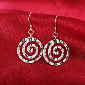 Prata 925 Esterlina de charme espiral Brincos círculo para as mulheres de Moda de Luxo Festa de Casamento Acessórios, Jóias de Presentes de Natal