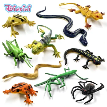 12pcs Hot toys Simulação Libélula Formiga, Aranha, Sapo, insetos cobra lagarto Mantis modelo animal figura de ação do Presente Para as Crianças brinquedos Conjunto
