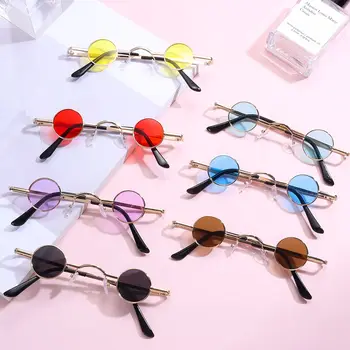 Pequenos Óculos Redondos para Mulheres, Homens Ultra estrutura de Metal, Hip Hop, Punk Óculos de Sol Candy Color Óculos de sol Ins Moda Tons