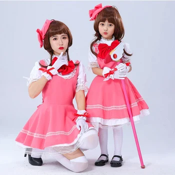 Garotas Rosa Card Captor Sakura Kinomoto Sakura, Princesa Vestido de Traje Cosplay Lolita Vestido de Trajes Para Crianças de trajes cosplay