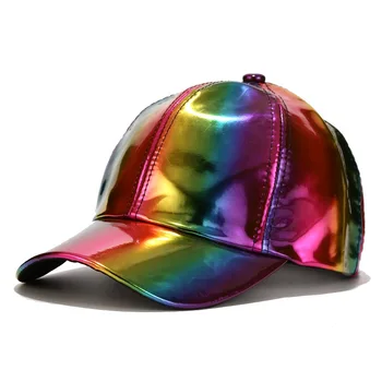 Moda de luxo Hip-hop Chapéu Caps arco-íris de Cores Brilhantes Chapéu Caps Para os Homens do Couro do PLUTÔNIO boné de Baseball virado Para as Mulheres, Acessórios de Vestuário
