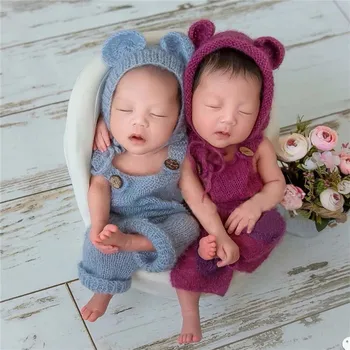 Bebê De Fotografia Com Adereços, De Recém-Nascidos Adereços Foto Bbay Pano De Malha De Crochê Bebê Adereços Chapéu Calça