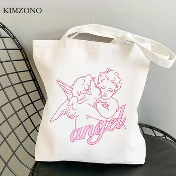 Anjo saco de compras bolso de algodão bolsas de tela shopper bolsa saco de pano, bolsas reutilizables sac toile