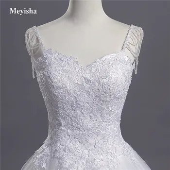 ZJ9041 2019 2020 laço Alças finas Pérolas Branco Marfim Sexy Vestidos de Casamento para noivas plus size maxi tamanho de 2-26W de Trem