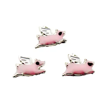 10Pcs/Lot Double Porco Liga cor-de-Rosa Flutuante Encantos que Vivem de Vidro Memória Medalhões Diy Animal Acessório Jóias