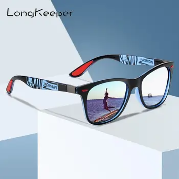 LongKeeper Clássico Óculos de sol Polarizados Homens Mulheres o Design da Marca Condução Praça Óculos de Sol Masculino de Óculos de proteção Gafas De Sol UV400