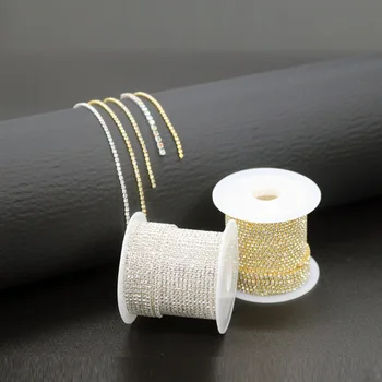 1,5 mm de 2,7 Metros de Ouro/Prata Brilhante Prego Strass Cadeia AB Cor Cadeia de Unhas Ornamento DIY Manicure de Unhas de Jóias 3D Gem Artesanato