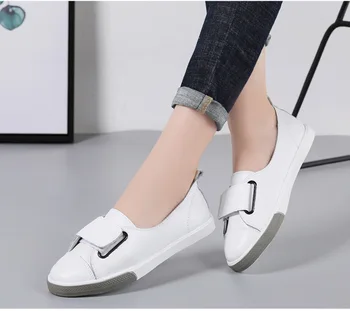 2021 Quente de Primavera, do Outono, as Mulheres Sapatos Flats Senhora de Deslizamento em Branco Genuíno Mocassins de Couro Casual Sapatos Femininos Zapatos De Mulher