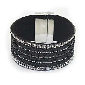 2018 New Bohemian multi-camada ampla magnética pulseira buckle PU imitação de couro, adesivos broca pulseira
