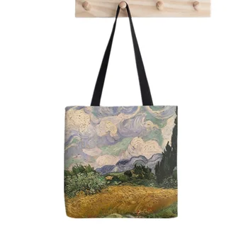 2021 Shopper Van Gogh Sacola de Impressão Sacola mulheres Harajuku shopper bolsa menina Ombro saco de compras Senhora de Saco de Lona