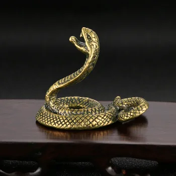 Cobre Cobra Figuras Miniaturas De Decoração Sólido Bronze Puro Cobra Rei Estátua De Decoração De Jardim Animais Ornamento De Artesanato De Chá De Estimação