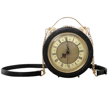 Moda PU Couro Mulher Senhora Vintage Relógio Rodada da Bolsa de Mensageiro Crossbody