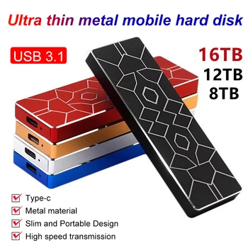 Novo 12TB de 16TB 30TB SSD, disco Rígido Móvel Portátil Ultra-fino USB 3.1 Interface Externe SSD Typc-C Portátil, Unidade de disco Rígido SSD