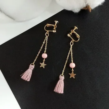 O coreano moda cor-de-rosa de borla parafuso grampo em brincos clipe de brincos sem piercing lavoura estrelas