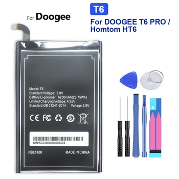6250mAh Para Homtom HT6 Bateria para Doogee T6 T6 Pro T6Pro Baterias Recarregáveis com Ferramentas Gratuitas + Número de Rastreamento