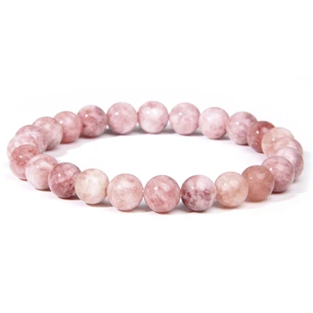 Forma Natural de Pedra cor-de-Rosa Angelite Perla o Bracelete de 8mm Sunstone Frisado Energia Yoga Pulseira Jóias para as Mulheres Presentes Artesanais