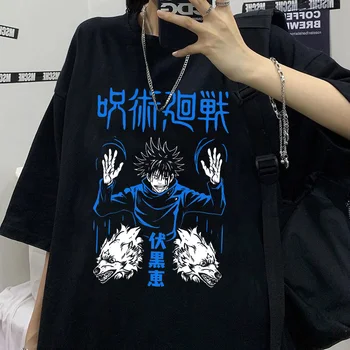 Jujutsu Kaisen Anime de Impressão Estética Homens T-shirt Harajuka O-pescoço Streetwear Hip Hop Casual Tees Gótico Mulheres Roupas tops y2k