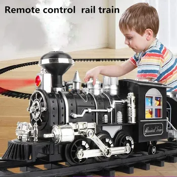 L80cm de Trem de brinquedo 2,4 G de Controle Remoto de Rádio de vagões de Trem a Vapor Clássico Trilho de Trem, Carro de Modelo de Simulação de Som 15 Montagem Faixas