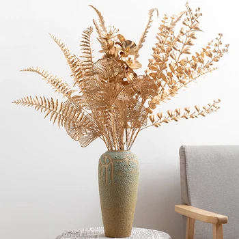 Natal Artificial Ouro Ginkgo Eucalipto Holly as Plantas de Plástico Para a Casa de DIY Casamento, Buquê de Flores Decoração de Parede Acessórios