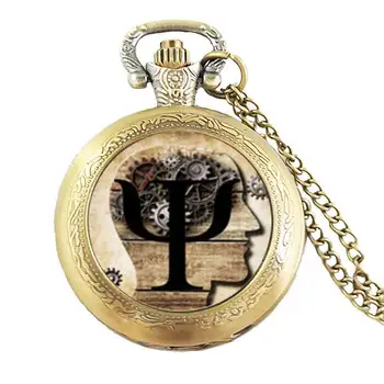 Steampunk PSI Símbolo Colar de Psicologia Relógio de Bolso com Cúpula de Vidro Relógio de Bolso para as mulheres, jóias mens dom Cadeia antigos